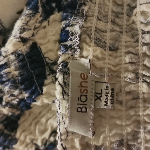 Blāshe Off The Shoulder Boho Blouse White Blue X Large Linen Mix - Picture 5 of 7